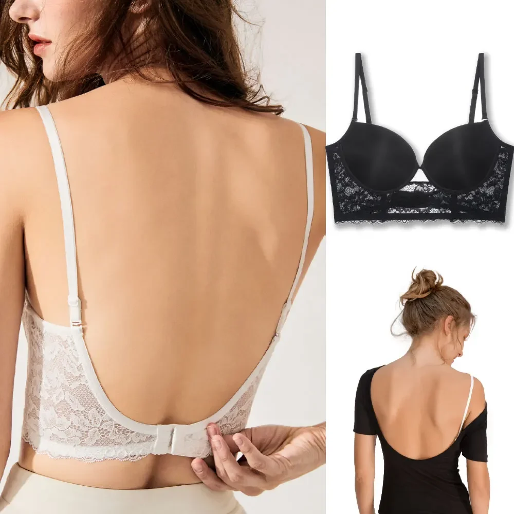 Backless Bra Invisible Bralette Lace Wedding Bras Low Back Underwear Push Up  Brassiere Women Seamless Lingerie Sexy Corset BH