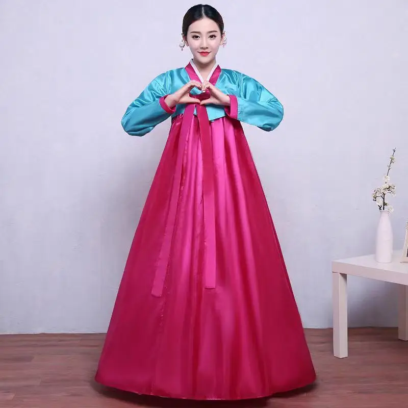 

Женский традиционный костюм Hanbok в Корейском стиле, танцевальное платье для выступления в дворцовом зале в стиле девушек, танцевальное платье для новогодней свадебной вечеринки