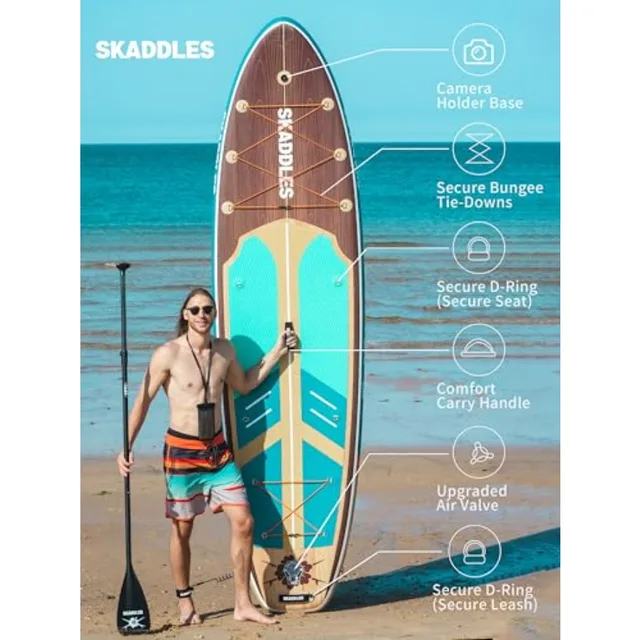 Inflatable Stand Up Paddle Board for lakes and rivers PVC material blue-gray ultra-stable extra-wide design for adults and kids