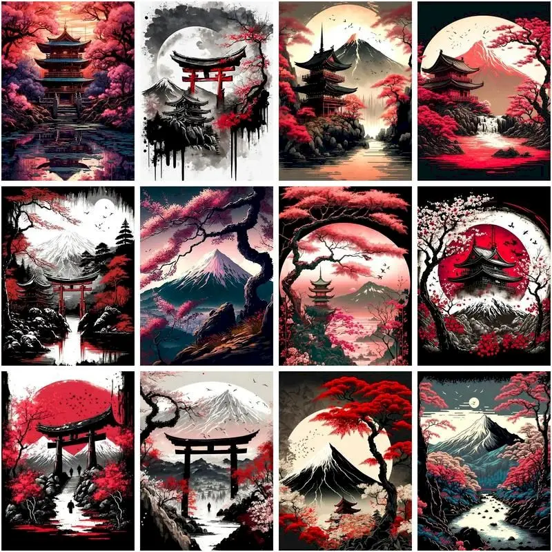 

CHENISTORY Picture By Number Red and Black Scenery Kits DIY Unique Gift Painting By Number On Canvas Children's Room Decor
