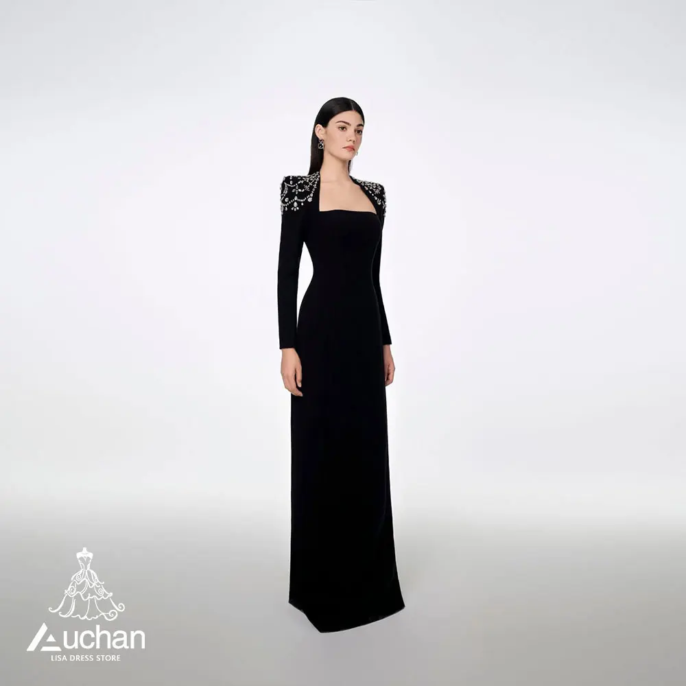 

Auchan Square Collar Prom Dress Evening Dress Long Sleeves Floor Length Elegant Wedding Party Formal Gowns For Women Arabic