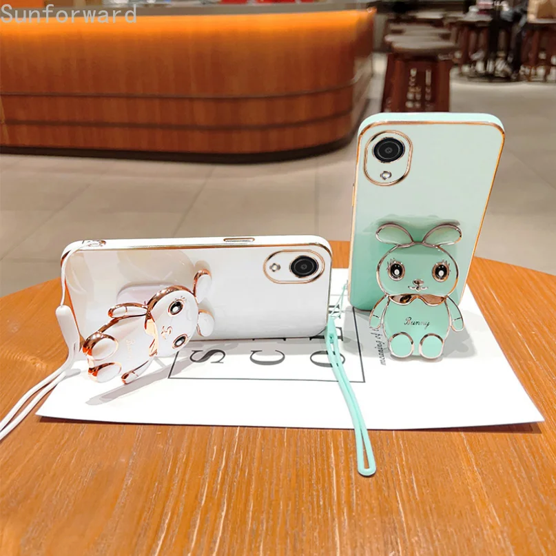 Charming Rabbit Phone Case with Plating Cover, Lanyard, and Stand
