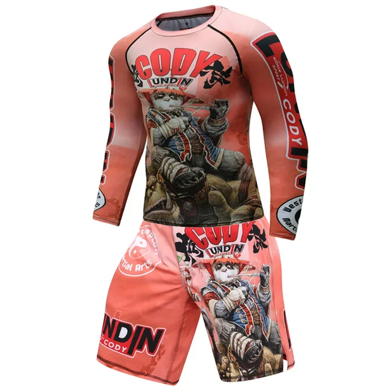 BJJ Jiu Jitsu MMA T-Shirts Pants Shorts Rash Guard Swimming Surfing Rashguard 4pcs set Men's Sport Boxing Bjj Gi MMA Muay Thai
