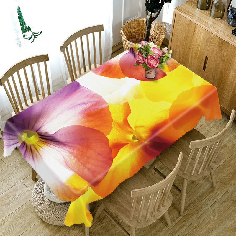 Beautiful Purple Rose Pattern Waterproof Oilproof Rectangular Polyester Tablecloth Home Decor Wedding Party Kitchen Table Cover table cloth rectangular tablecloth