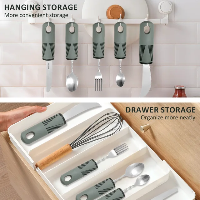 Set di utensili adattivi Set di posate pieghevoli in acciaio inossidabile per tremori alle mani anziani, artrite, utensili da costruzione per Parkinsons 6