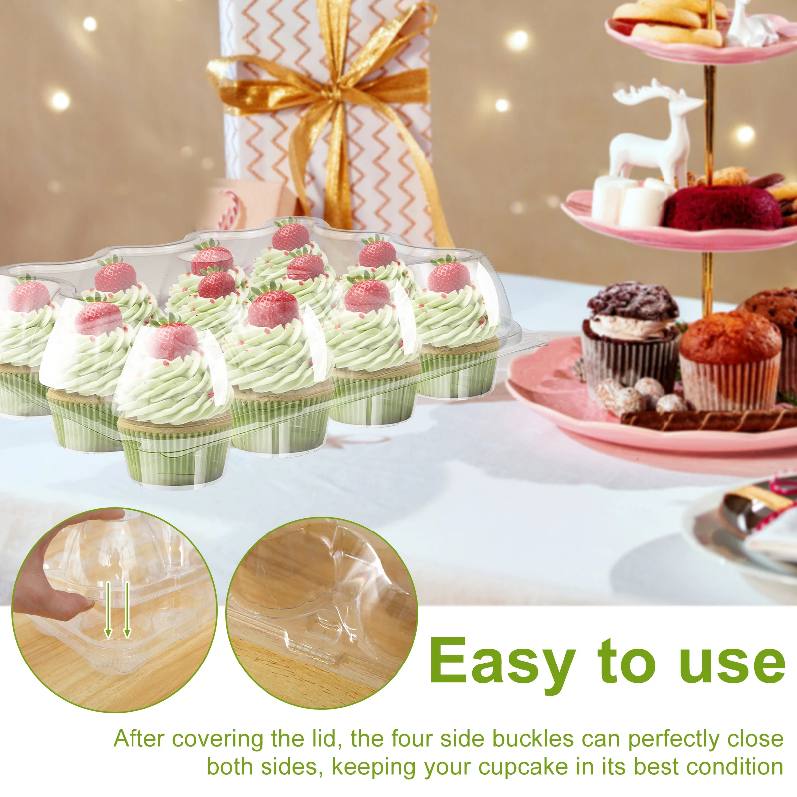 12/24Pcs 12-Hole Clear Plastic Cupcake Containers with Detachable Lids, Stackable Food-... - SKU CPCC1612 - UGI Packaging