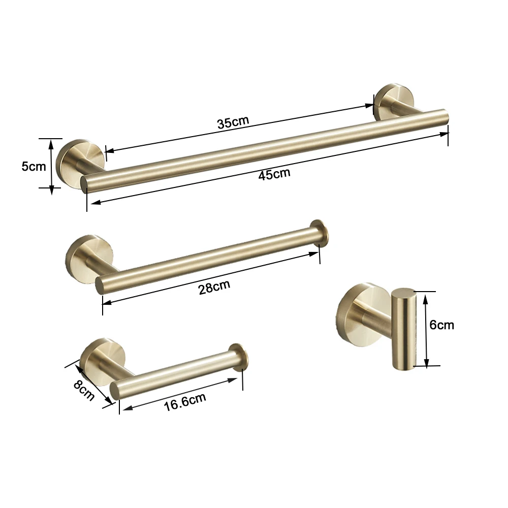 Brushed Gold Bathroom Accessories Set No Drill Towel Rack Stainless Steel Wall-mounted Robe Hook Paper Holder towel rack towel holder bathroom hardware set towel hooks