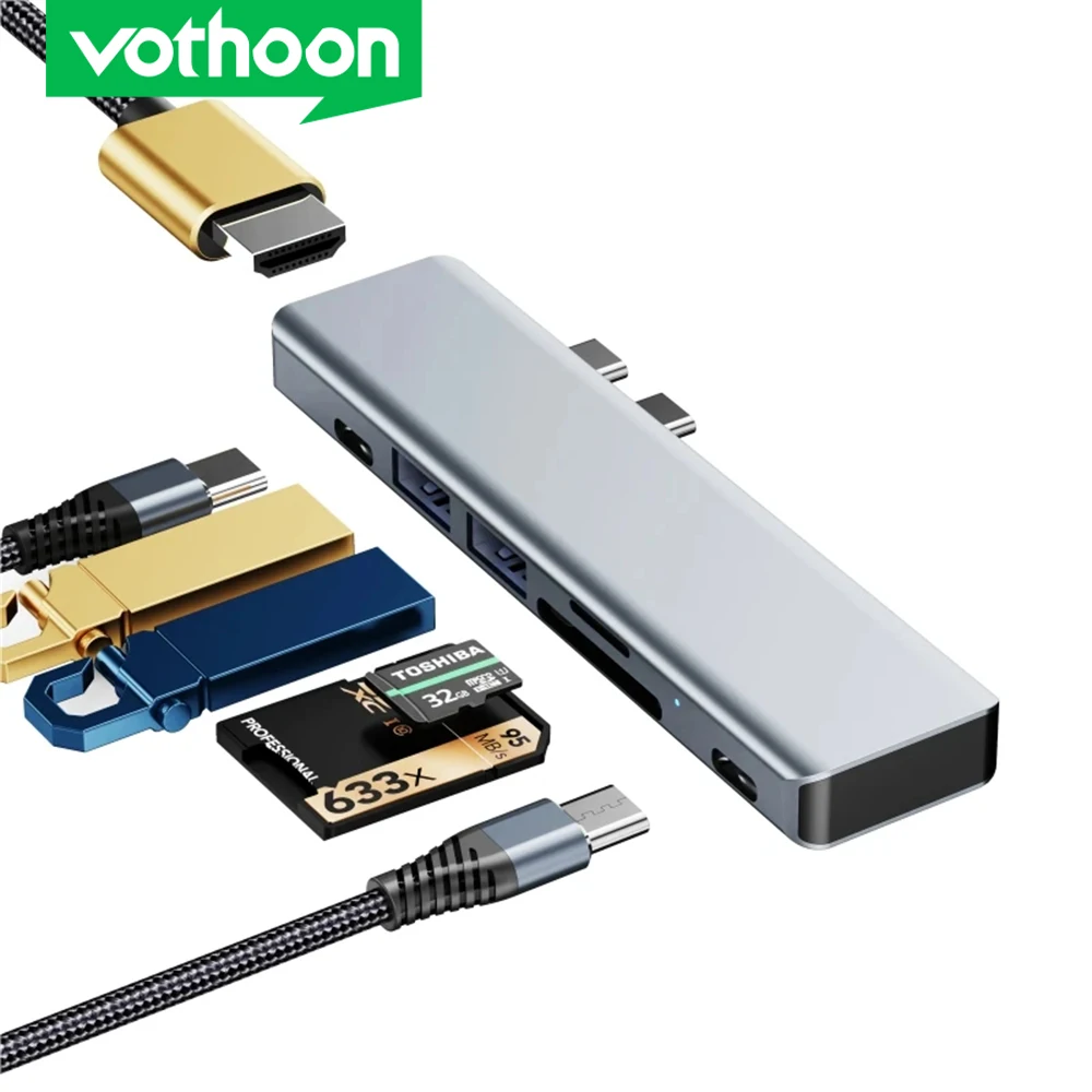 Vothoon USB C Adapter Type C to HDMI-compatible with USB 3.0 SD TF Card Reader For MacBook Pro Air Hub