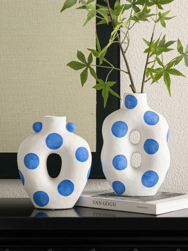 Matte Ceramic Vase Blue Hand Painted Floral Decoration Flower Arrangement Living Room Dining Countertop Vase Ceramic Handicrafts 3