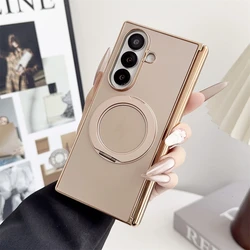 Sleek Magnetic Plating Hinge Protector Case with Rotating Holder - Galaxy Z Fold 8 Wide (Gold)