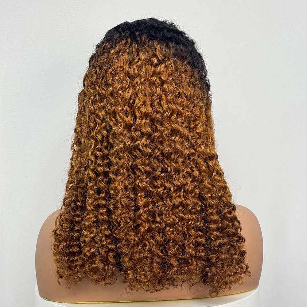 250% Density Double Drawn Ombre 12A 18 Inches Water Wave Curly Human Hair Wigs 13x4 Transparent Lace Frontal Hair Wig for Women