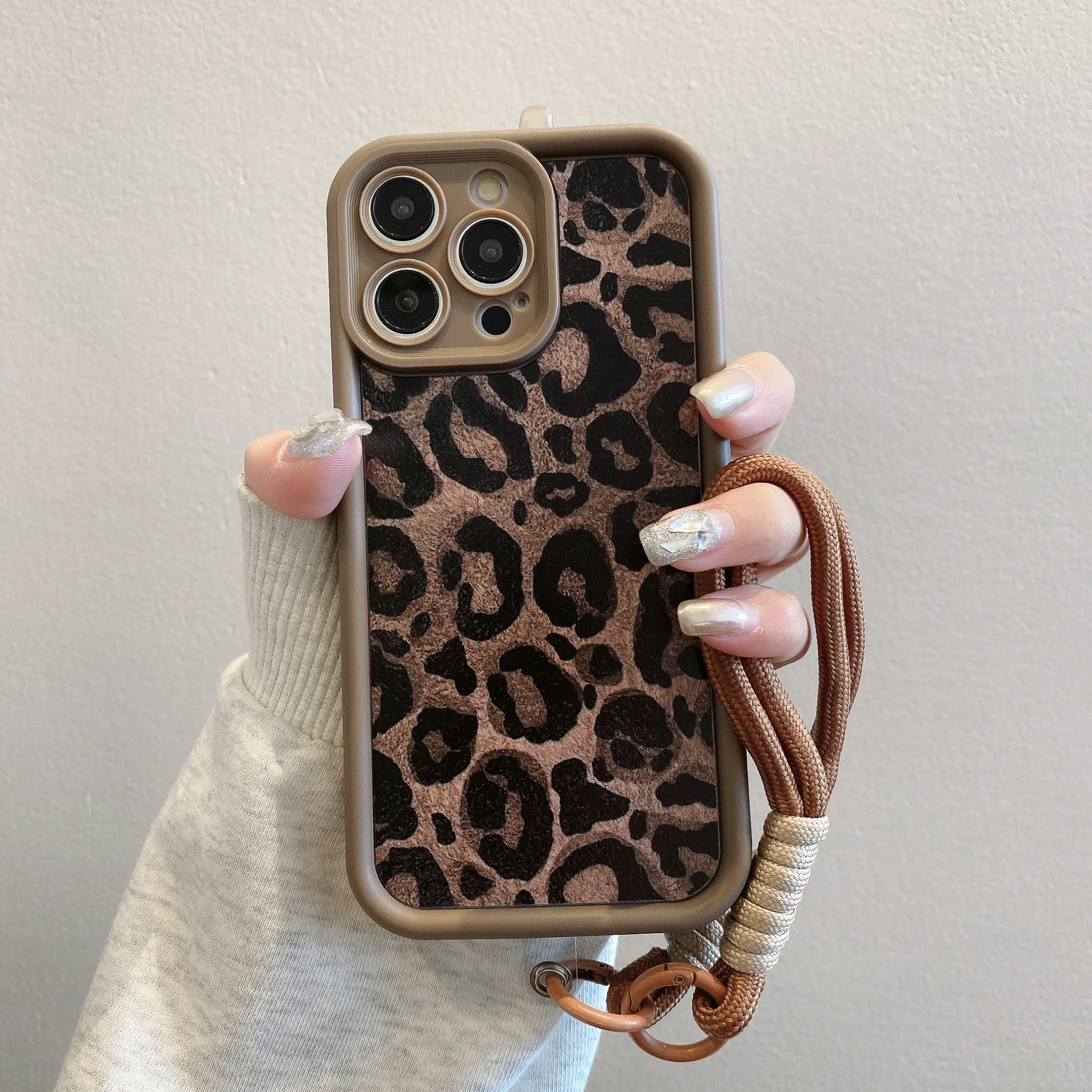 Leopard Print Lanyard Shockproof Silicone Soft Phone Case