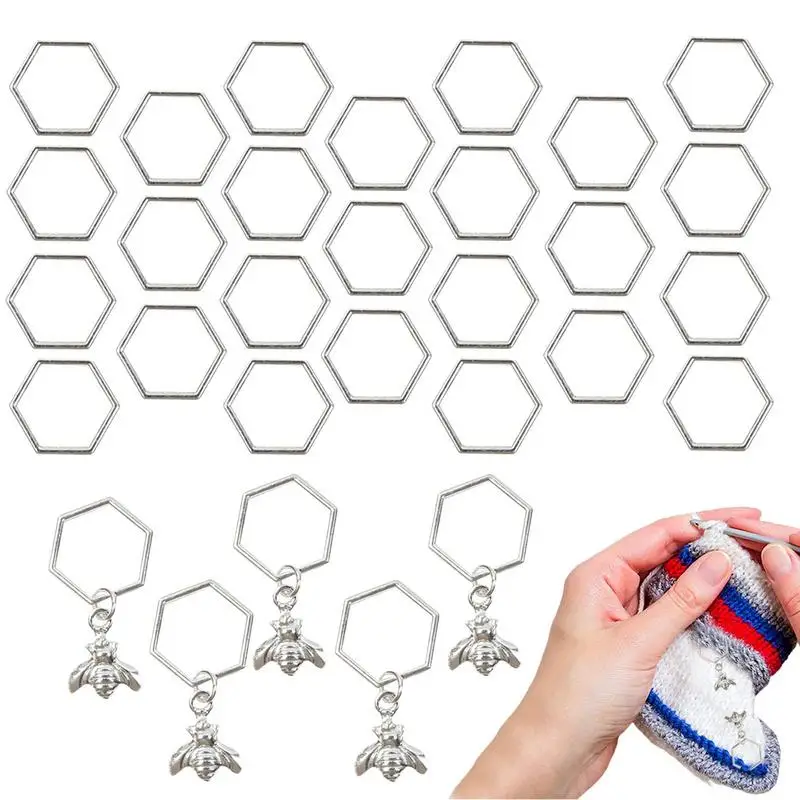 

30Pcs Ring Stitches Markers for Knitting Novelty Honeycomb Bee Ring Knitting Stitches Marker Charm for Weaving Sewing Accessorie
