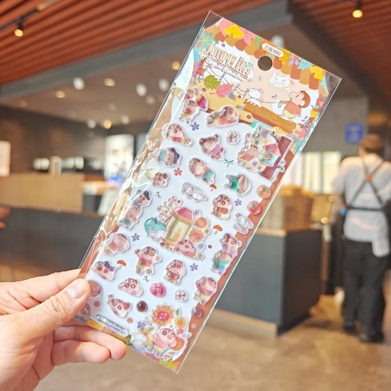 6pcs Kawaii 일본어 크레용 신 3d 양각 스티커 Diy 휴대 전화 케이스 장식 학생 문구 핸드북 스티커 선물