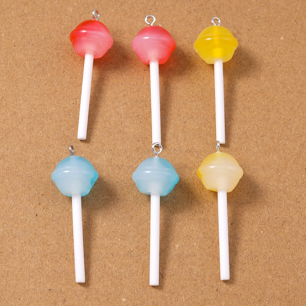 10 Stück 47*15mm Bunte Harz Candy Lollipop Charms Anhänger für Schmuckherstellung DIY Ohrringe Halskette Zubehör Zubehör