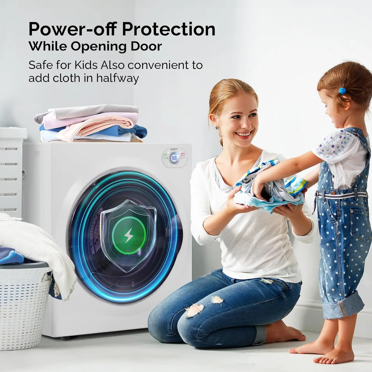 2.6 Cu.Ft Portable Clothes Dryer 1400W Fast Drying Front Load Tumble Laundry Dryer with Stainless Steel Tub LCD Control Panel