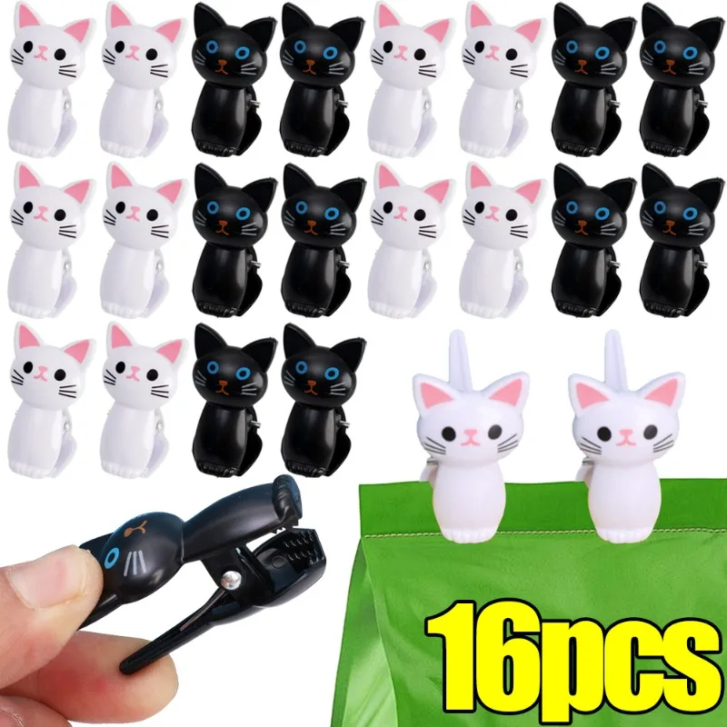 2-16Pcs Sealing Bag Clips Cute Cat Shape Portable Snack Clamp Office Message Photo Clip Home Laundry Hanging Clothes Sock Clamps