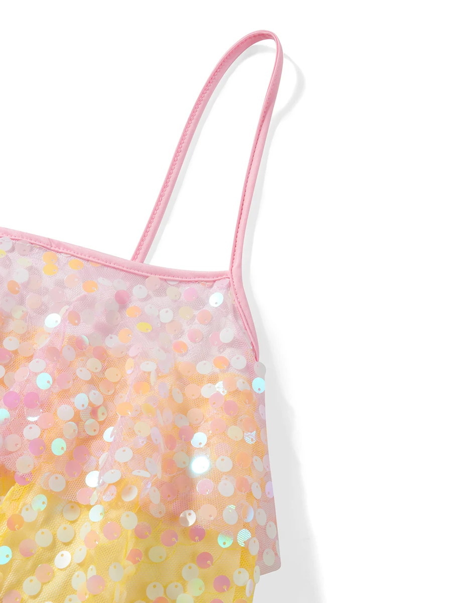 

Sparkling Sequin Layered Mini Dress with Backless Design and Spaghetti Straps for Women - Perfect for Clubwear Party and