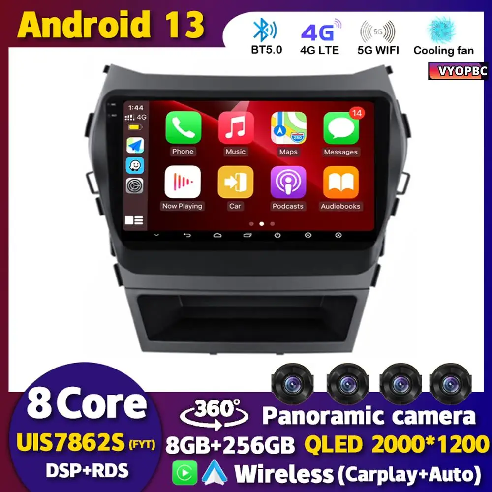 

Android 13 Auto Carplay Car Radio For Hyundai Santa Fe 3 ix45 2013 2014 2015 2016 2017 GPS Stereo Multimedia Player 360 Camera