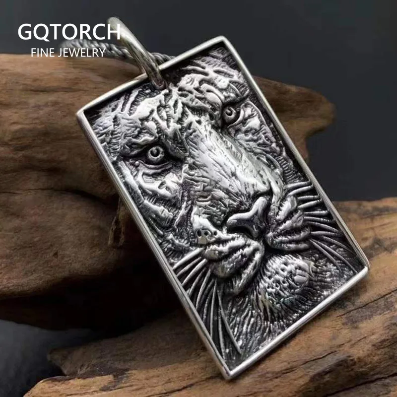 

Real 925 Sterling Silver Tiger Tag Pendant for Men Antique Type Cool Punk Zodiac Year of Birth Jewelry