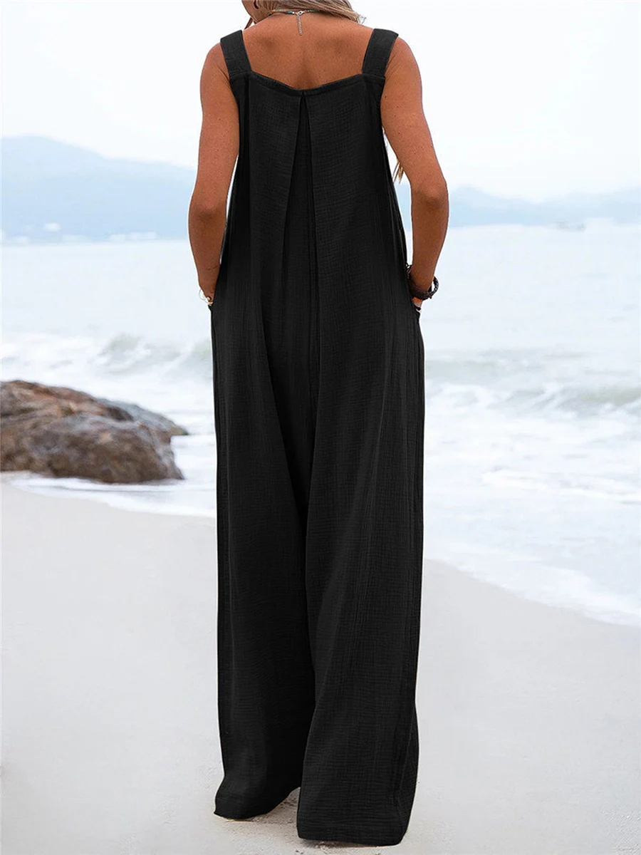 Women's Summer Wide Leg Jumpsuit Plus Size Romper Dressy Solid Color Elegant Casual Loose Vacation Outfits Overall
