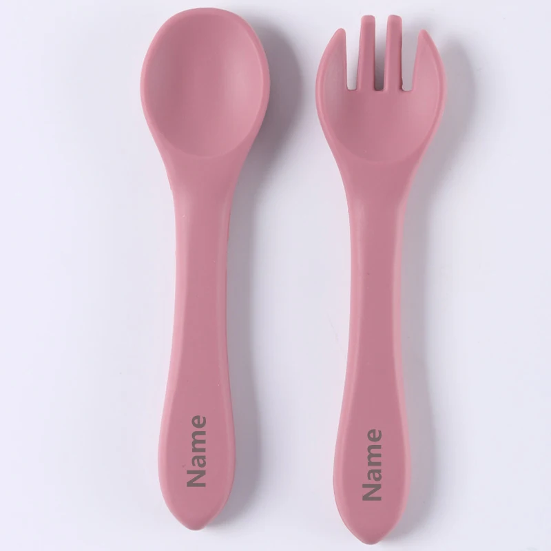 Baby Cutlery Set - Silicone Fork & Spoon with Free Name Printing - Children's Surprise Gift
