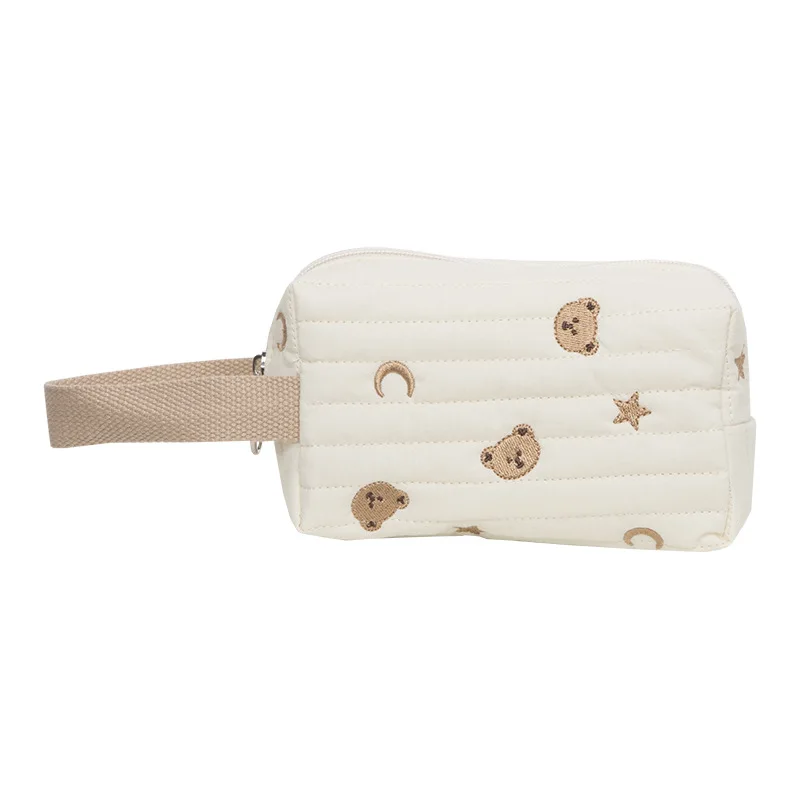 Makeup Bag Makeup Organizer Cosmetic Bag Cosmetic Storage Bag Toiletry Bag Embroidery Bear Makeup Bag Quilt Cotton Canvas Women Zipper Cosmetic Organizer Cute Wrist Make Up Pouch Portable Toiletry Case