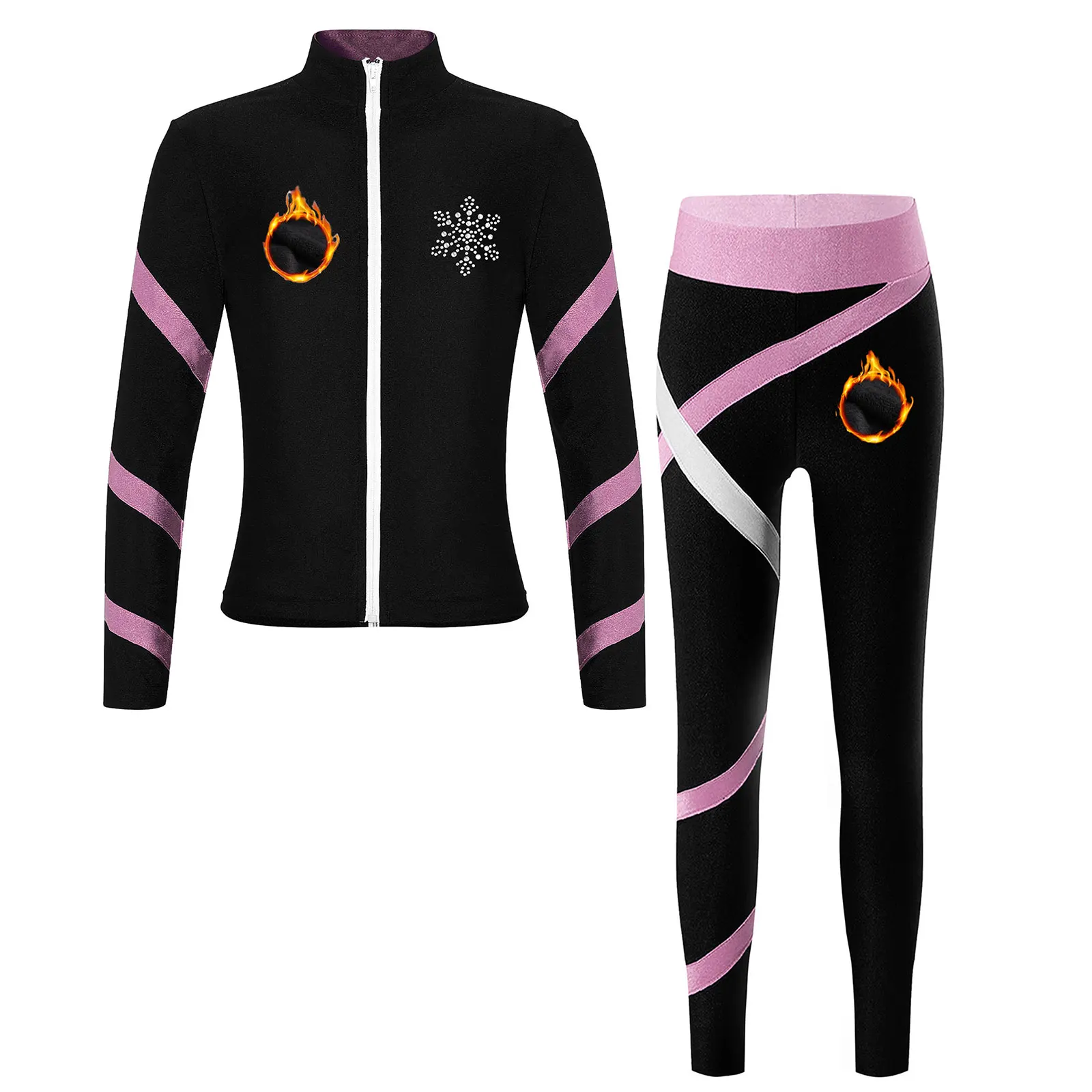 Kinder Mädchen Gymnastik Eiskunstlauf Sportanzug Lange Ärmel Reißverschlussjacke mit Weste Leggings Workout Yoga Fitness Trainingsanzug – Detail 38