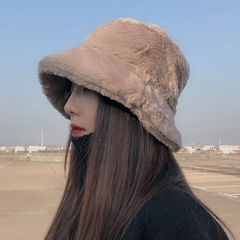 Winter Plush Bucket Hats for Women Outdoor Thick Warm Panama Cap Solid Leopard Soft Faux Fur Lady Girls Fisherman Sun Hats sun hat bucket hat women bucket hat women hat