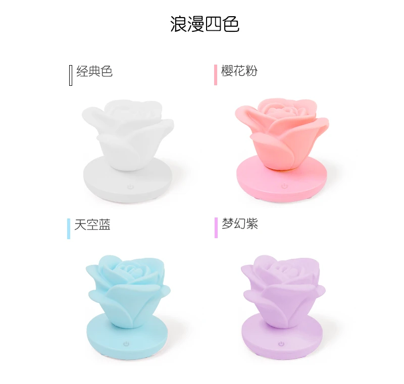 Candeeiro de Mesa Presente do Dia dos Namorados Luz da Noite Carregamento Rosa Três-velocidade Toque Romântico Led Silicone Atmosfera Luz Usb Weddings & Events