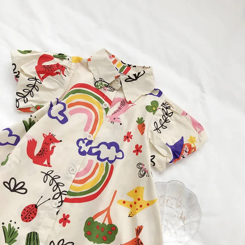 Girls Dress 2-8T Toddler Kid Baby Girl Summer Clothes Short Sleeve Rainbow Graffiti Print T Shirt Dress Fashion Infant Outfit