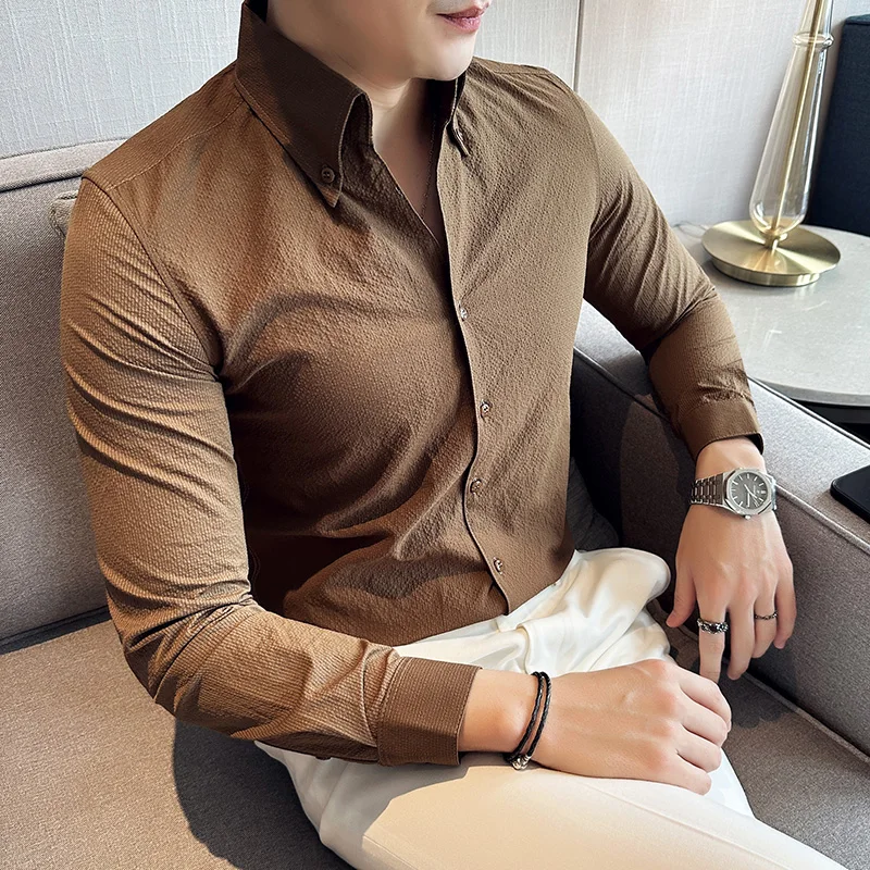 

British Style Autumn Large V-neck Shirt Men Slim Fit Long Sleeved Casual Shirts High-quality Business Formal Dress Shirts 2023