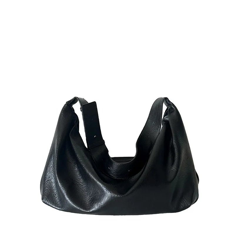 Dumpling Bag for Women 2024 New Soft Leather Large Capacity Black - Main Image