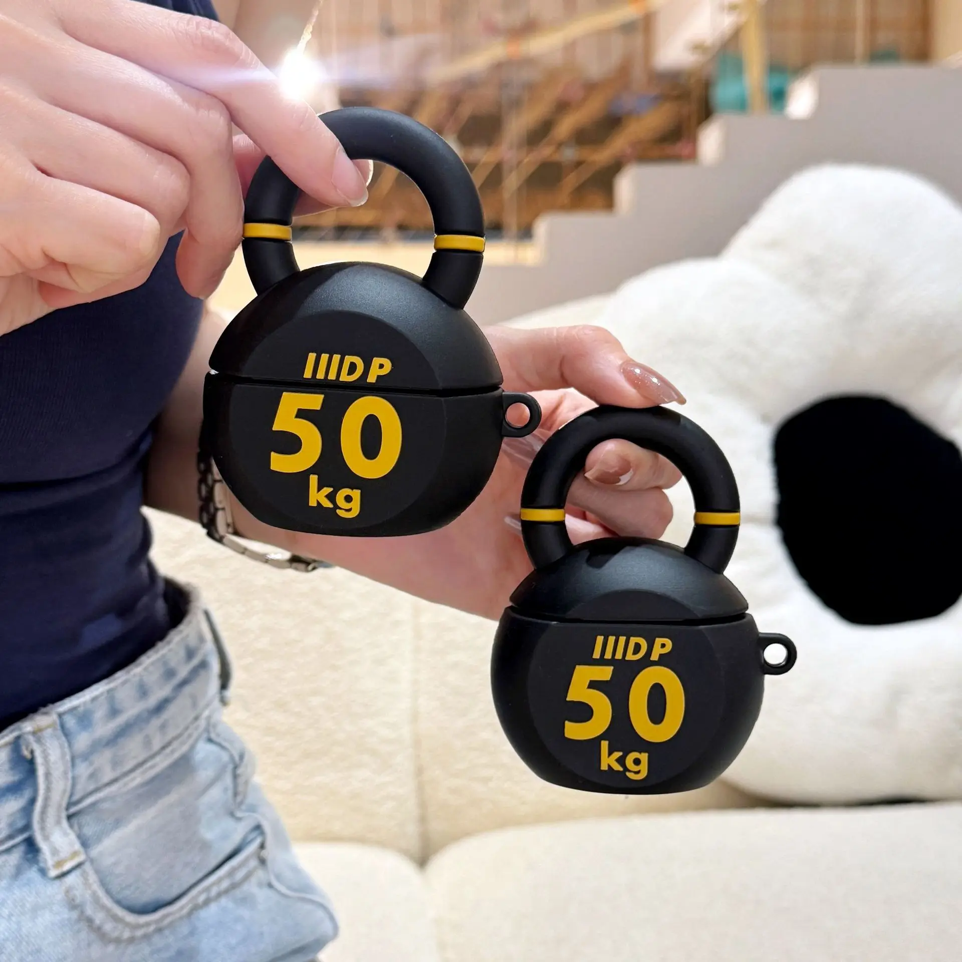 3D Fitness Kettlebell Silicone Case for AirPods 4 3 2 1 Pro 2 Shockproof Protective Cover Earphone Charging Box Case with Keychain