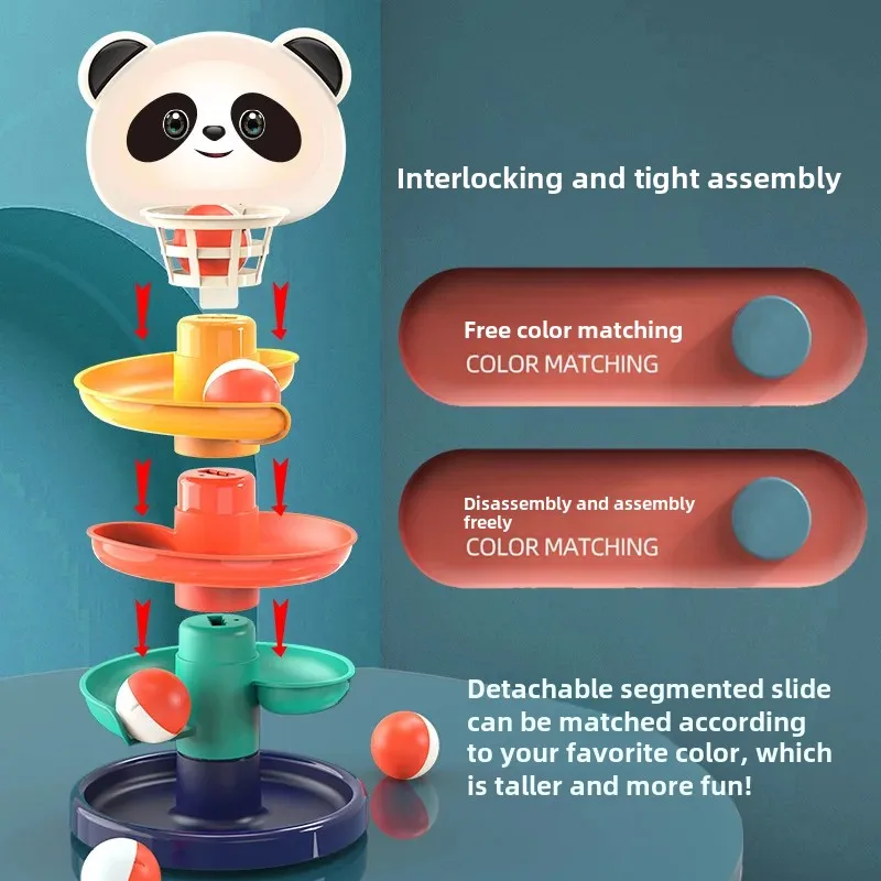 Interactive Baby Basketball Cartoon Toy Tossing Fun Educational Early Learning Stackable Ball Rolling Track Toy For Kids