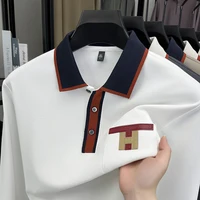 Polo à manches longues pour hommes, 100% pur coton, léger, de luxe, à la mode, nouveau article d'automne, T-shirt de Base à col de papa d'âge moyen 3