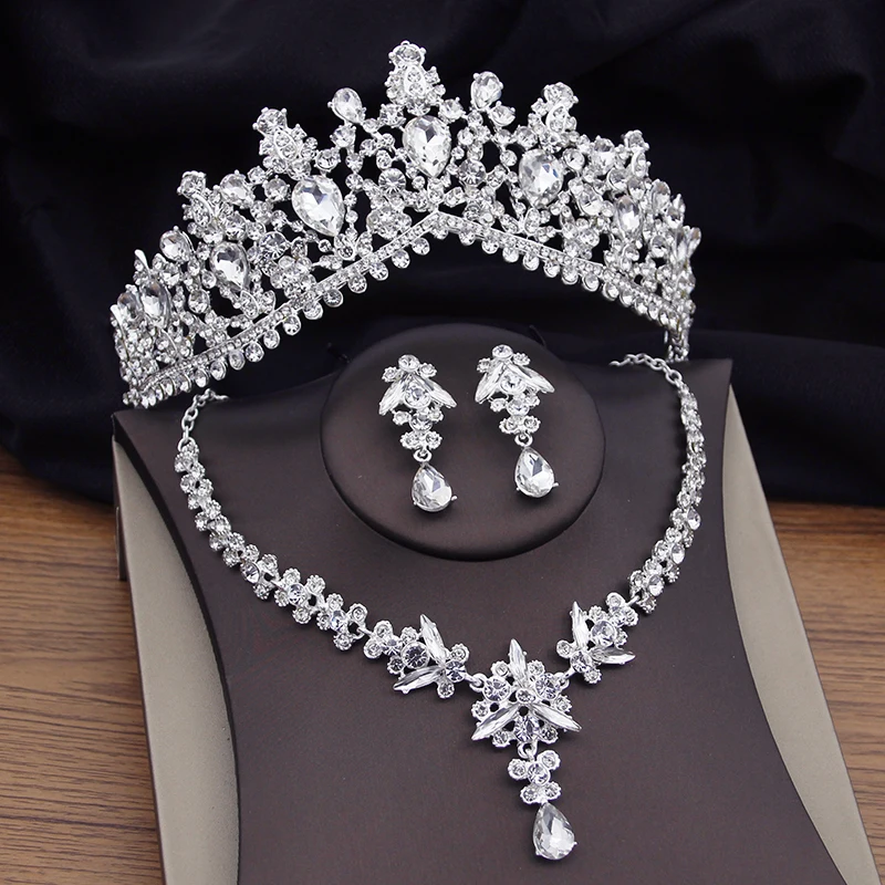 Luxury Crown Tiaras Bridal Jewelry Sets For Women Earrings Necklace Sets Prom Wedding Crown