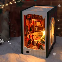 DIY Wooden Christmas Diary Book Nook Shelf Insert Miniature Model Kits With Furniture Bookshelf Handmade Bookend Friends Gifts 1