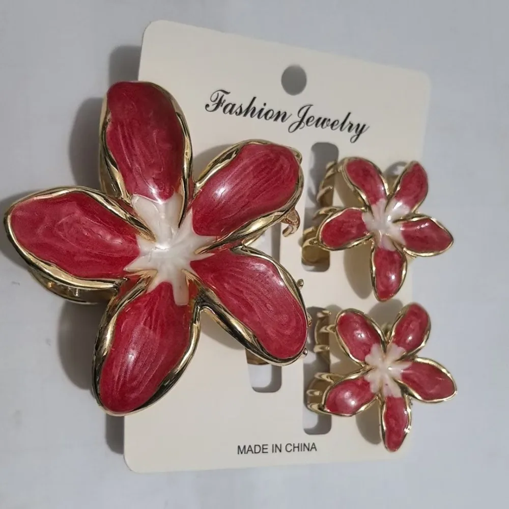 1/3Pcs Legierung Hawaiian Blume Clips Öl Dropping Haar Zubehör Lilie Blume Haar Krallen Gradienten Blume Haar Clip strand Berufung – Detail 5