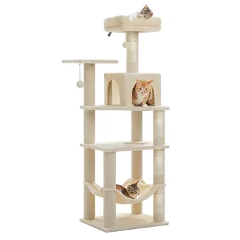 56.3'' Cat Tree for Indoor Cats, Multi-Level Cat Tower with 2 Top Perch, Cat Condo, Hammock and Sisal-Covered, Customized 1