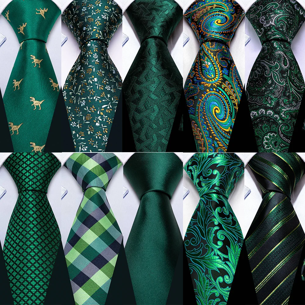

Barry.Wang Wedding Men Tie Elegant Dark Green Silk Paisley Handkerchief Cufflinks Sets New Jacquard Necktie Party Designer 6620