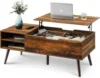 Wood Lift Top Coffee Table with Adjustable Storage Shelf and Hidden Compartment, Lift Tabletop Dining Table for Living Room 1