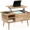 Jensen Wooden Leg Lift Top Coffee Table with Hidden Compartment and Side Open Storage Shelf 1