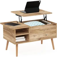 Jensen Wooden Leg Lift Top Coffee Table with Hidden Compartment and Side Open Storage Shelf 1