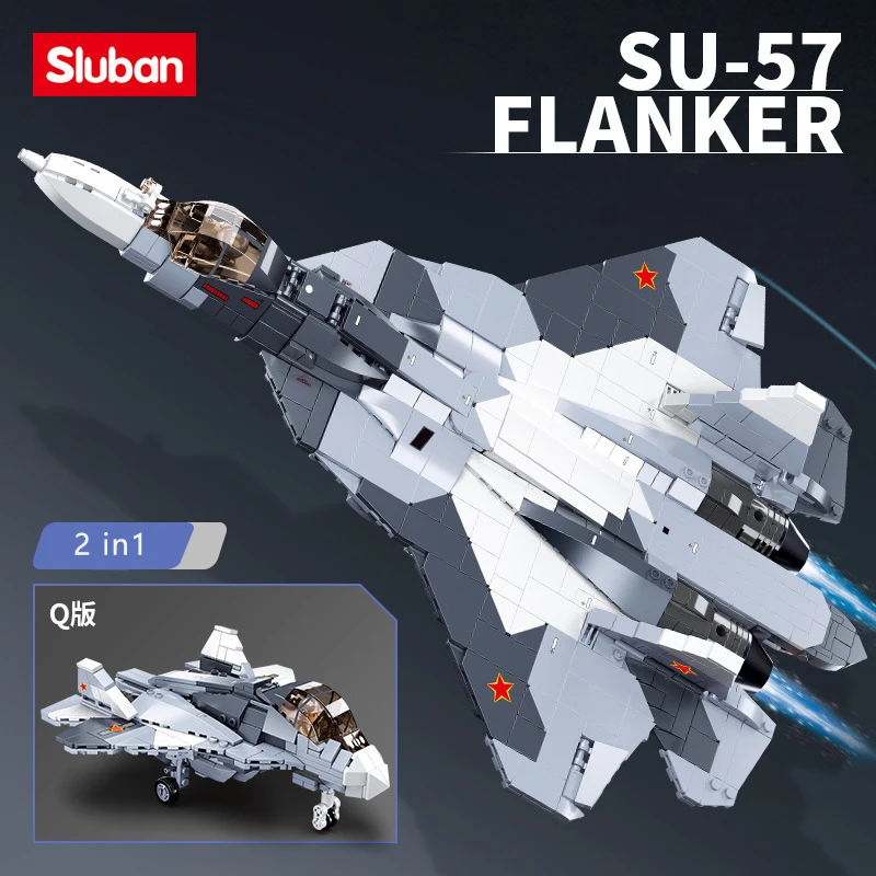 Sluban ModelBricks - Su - 57 Fighter 2-in-1 893PCS, Multi Colour, M38-B0986