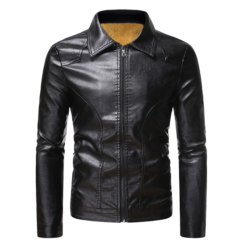 

2023 Leather Jacket Men Winter Plush Leather Coat Slim Fit Casual Mens Moto Biker Leather Jackets Autumn Clothing