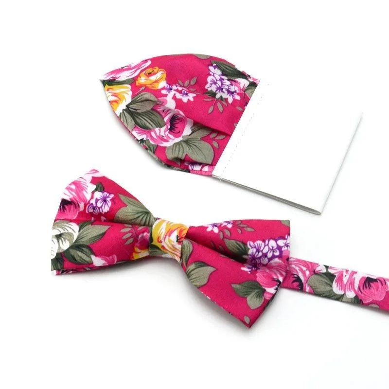 

Cotton Bow Tie Set Floral Insert Paper Pocket Square Hanky Classic Butterfly Handkerchief Bowknot Wedding Handki Accessory