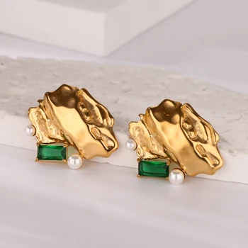 Geometric Irregular Earrings for Women Stainless Steel Gold Color Stud Earrings 2025 Trend Piering Wedding Christmas Jewelry