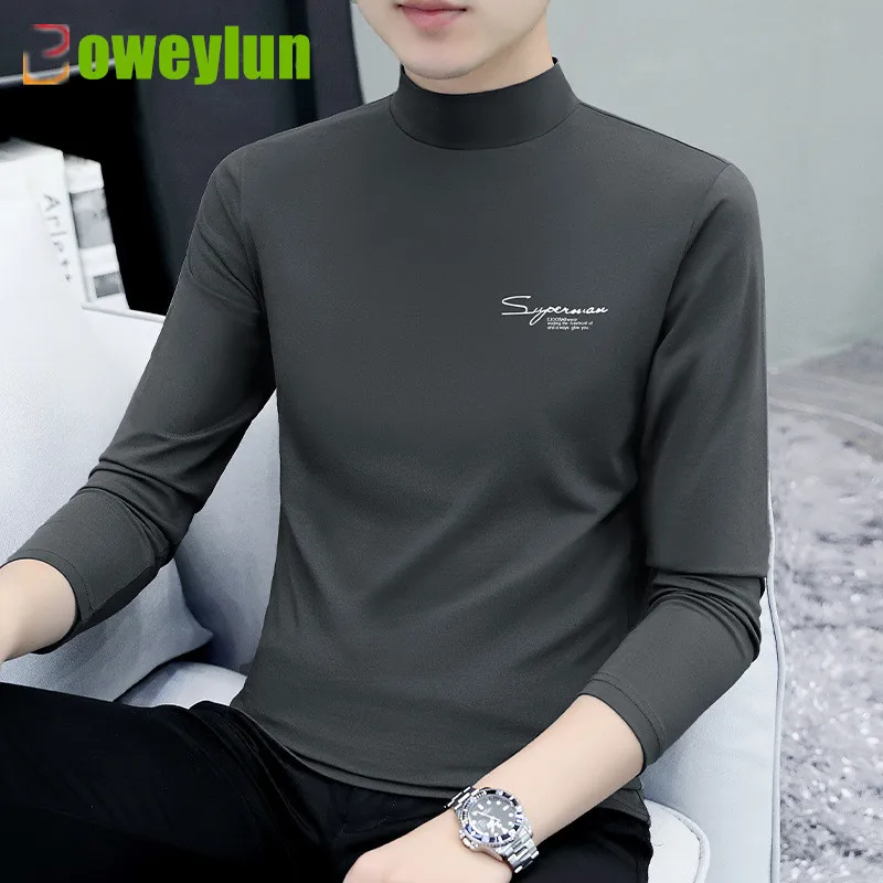 

Boweylun Korean Version High Neck Men's Long-sleeved Tshirt Spring And Autumn Skin-friendly Comfortable Slim Bottoming Shirt