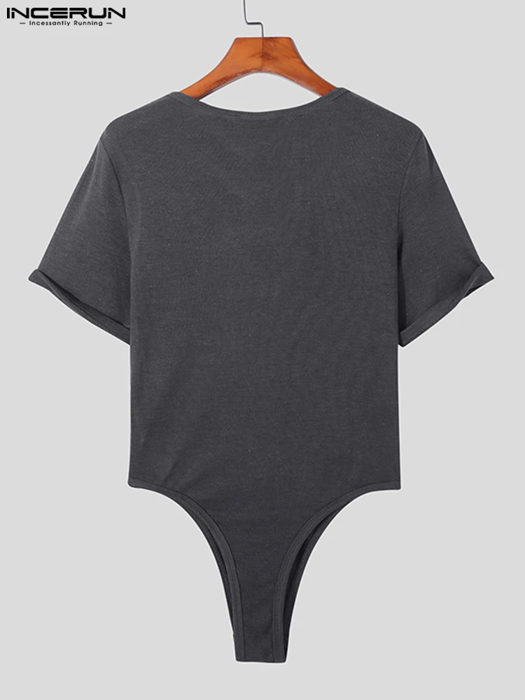 Casual Simple Style Sexy Men's Loungewear Short Sleeve Jumpsuit Solid Comfortable Underwear INCERUN Male Bodysuit Homewear S-5XL